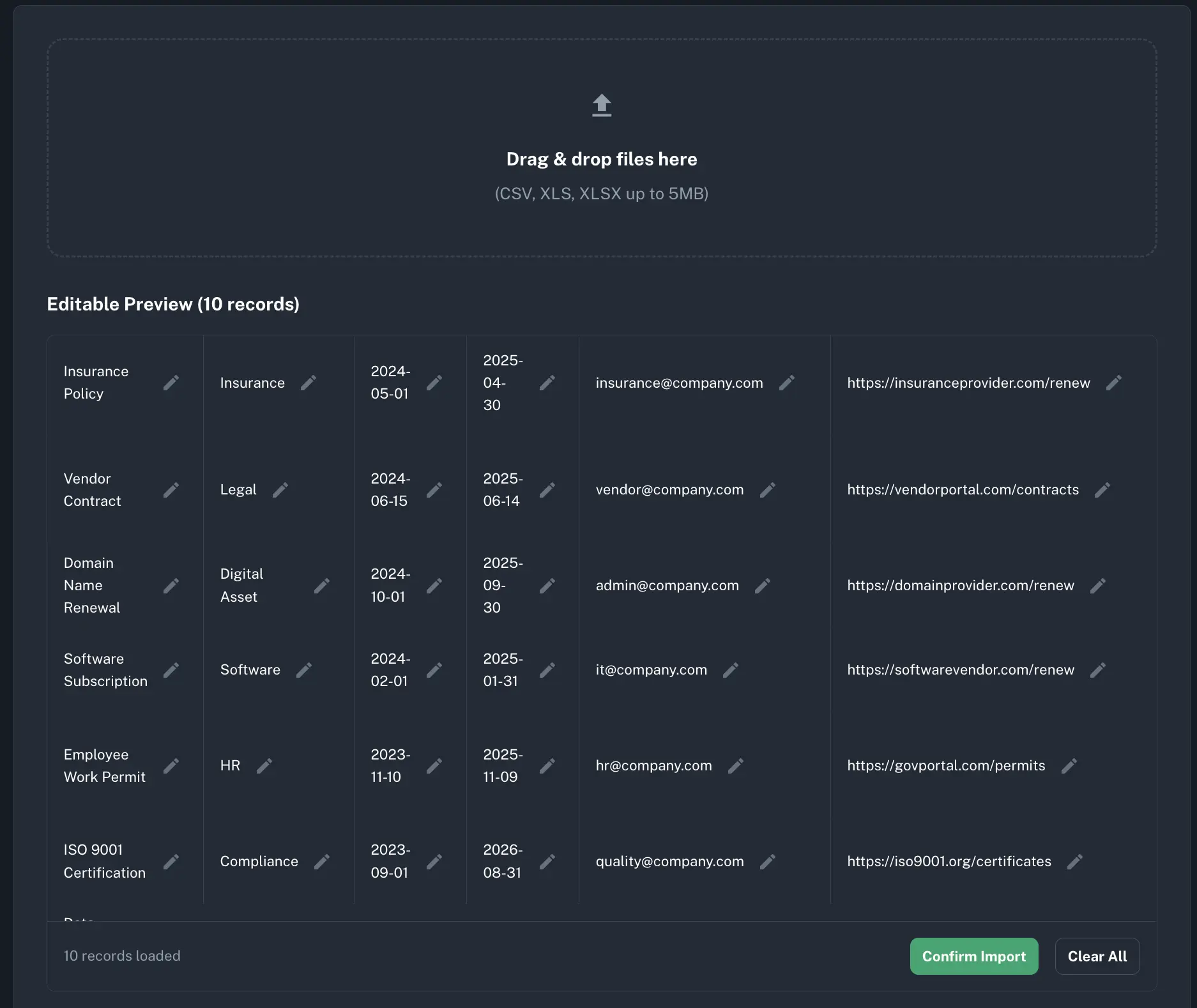 Bulk Import Interface