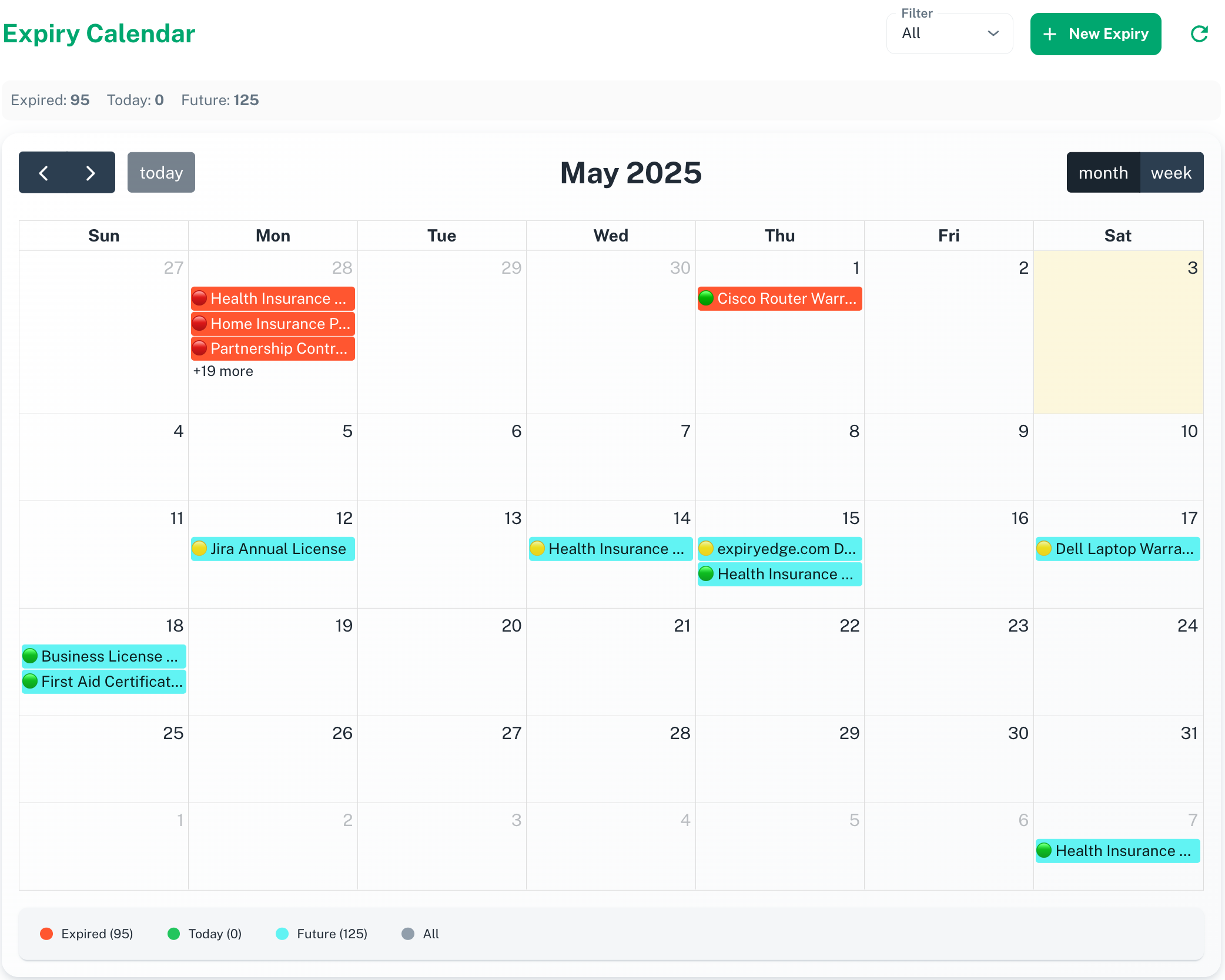 Expiry Calendar UI