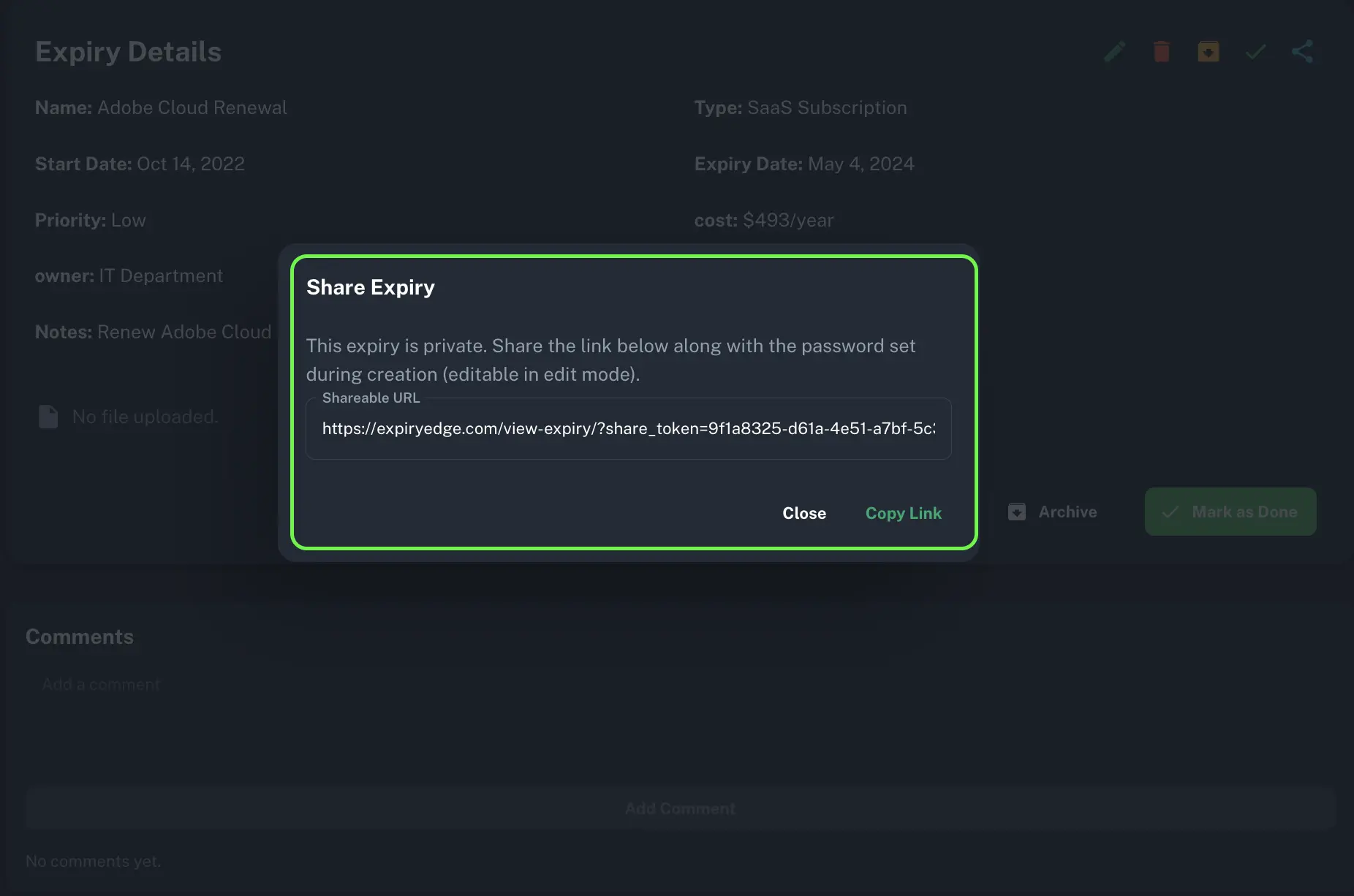 Shared Expiry Records Interface