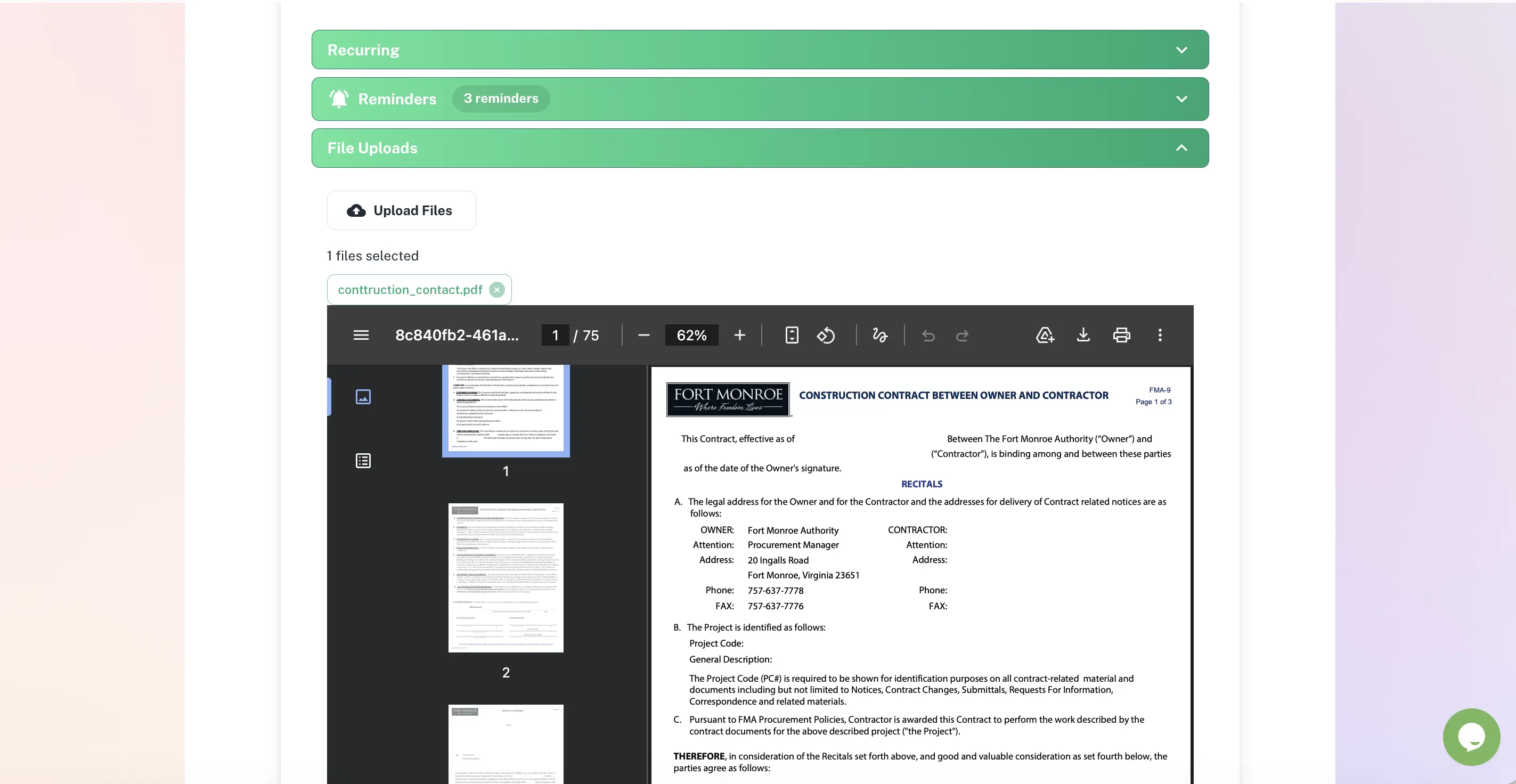 ExpiryEdge expiry record with an attached document file shown alongside the deadline details