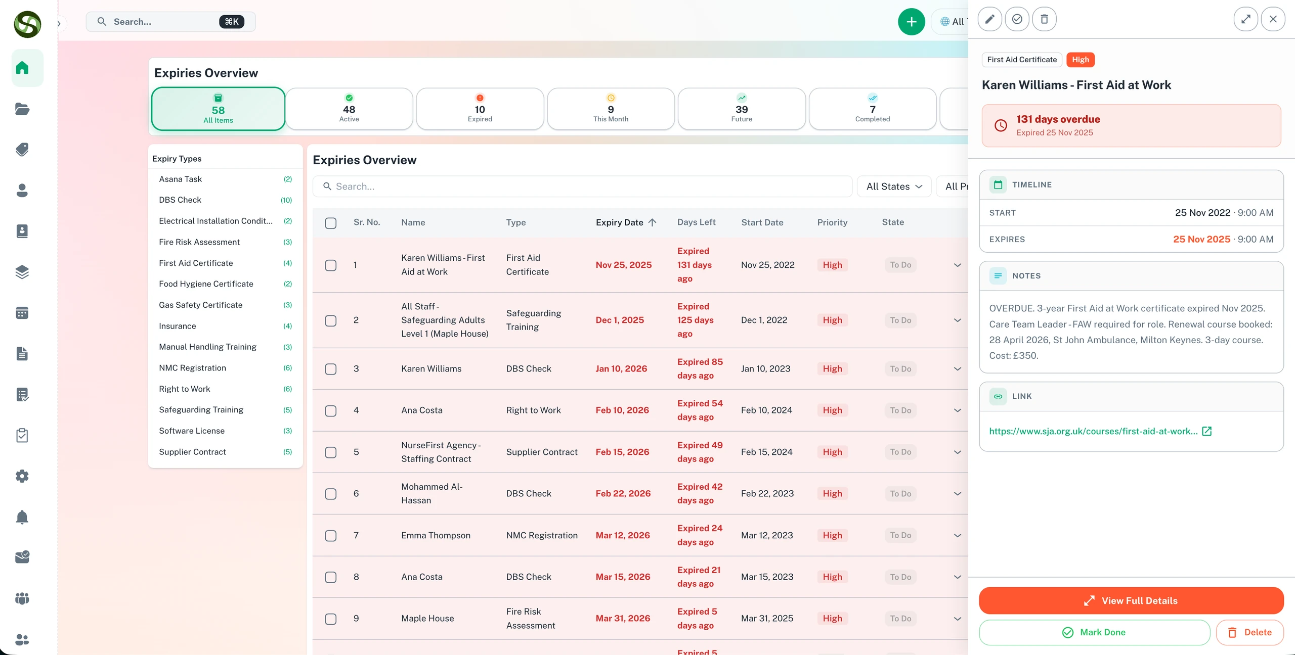 ExpiryEdge quick view side panel showing expiry record details without leaving the main dashboard