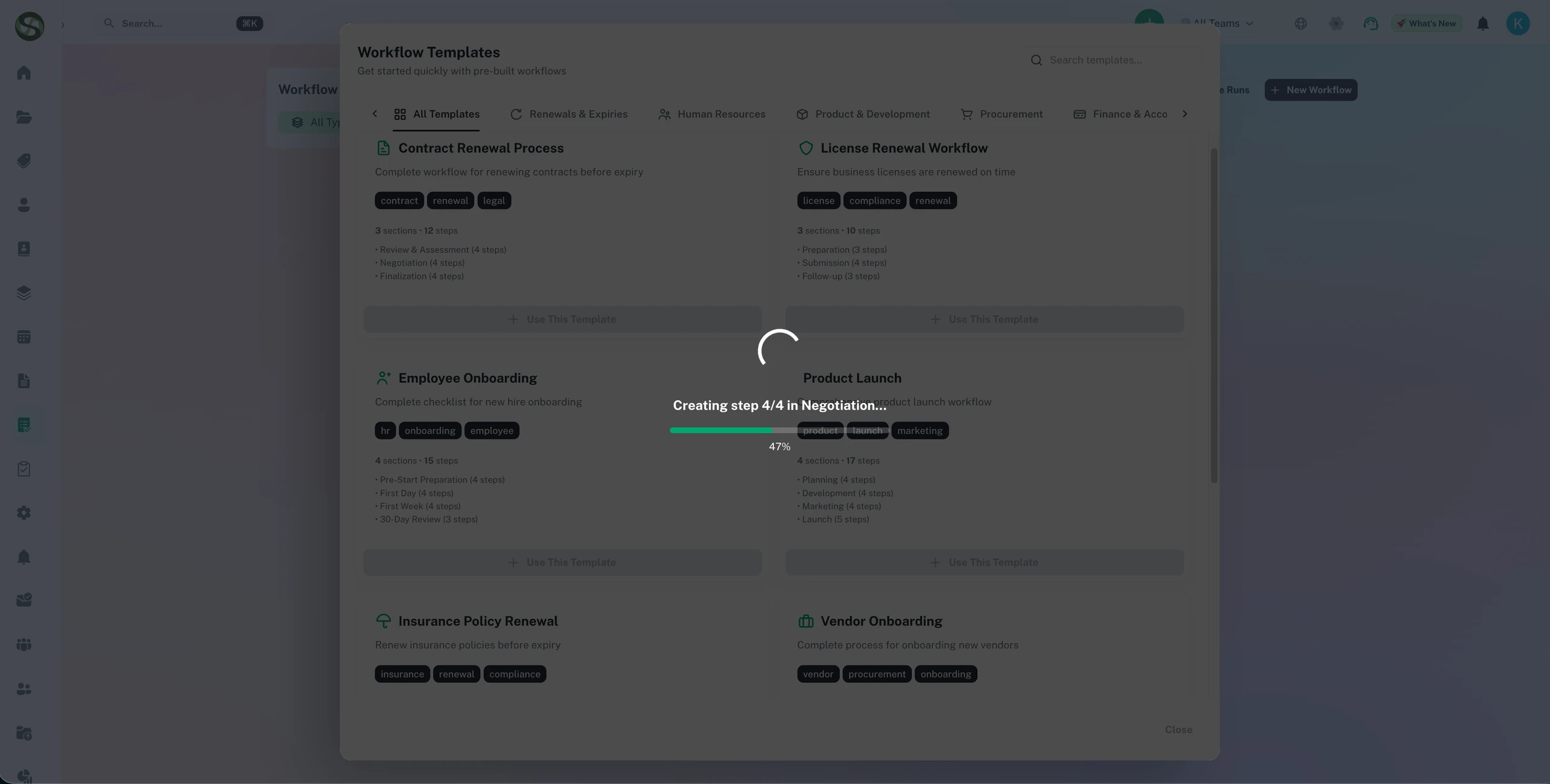 ExpiryEdge import workflow template screen allowing teams to bring in pre-built SOP templates
