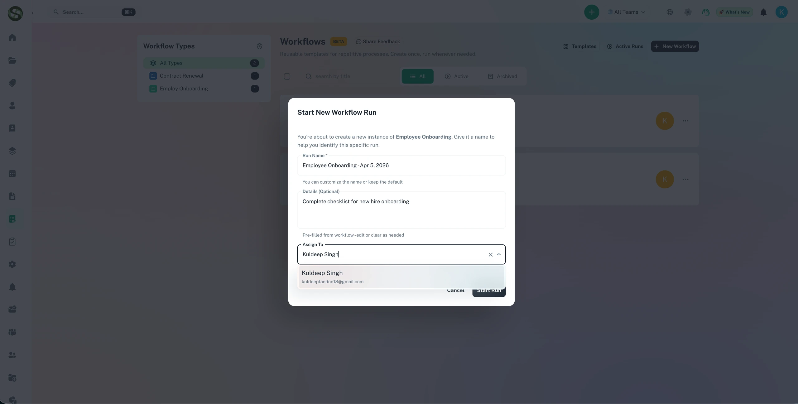 ExpiryEdge workflow run start screen showing sections and steps ready to be launched as a checklist for the team